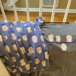 Owl pajamas. Two pieces. Pants and short sleeves. Size large. Very soft.